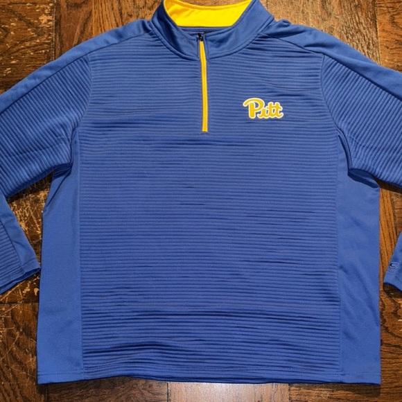 Colosseum PITT Blue and Yellow Zip Up Sweater with Textured Pattern - Picture 1 of 9
